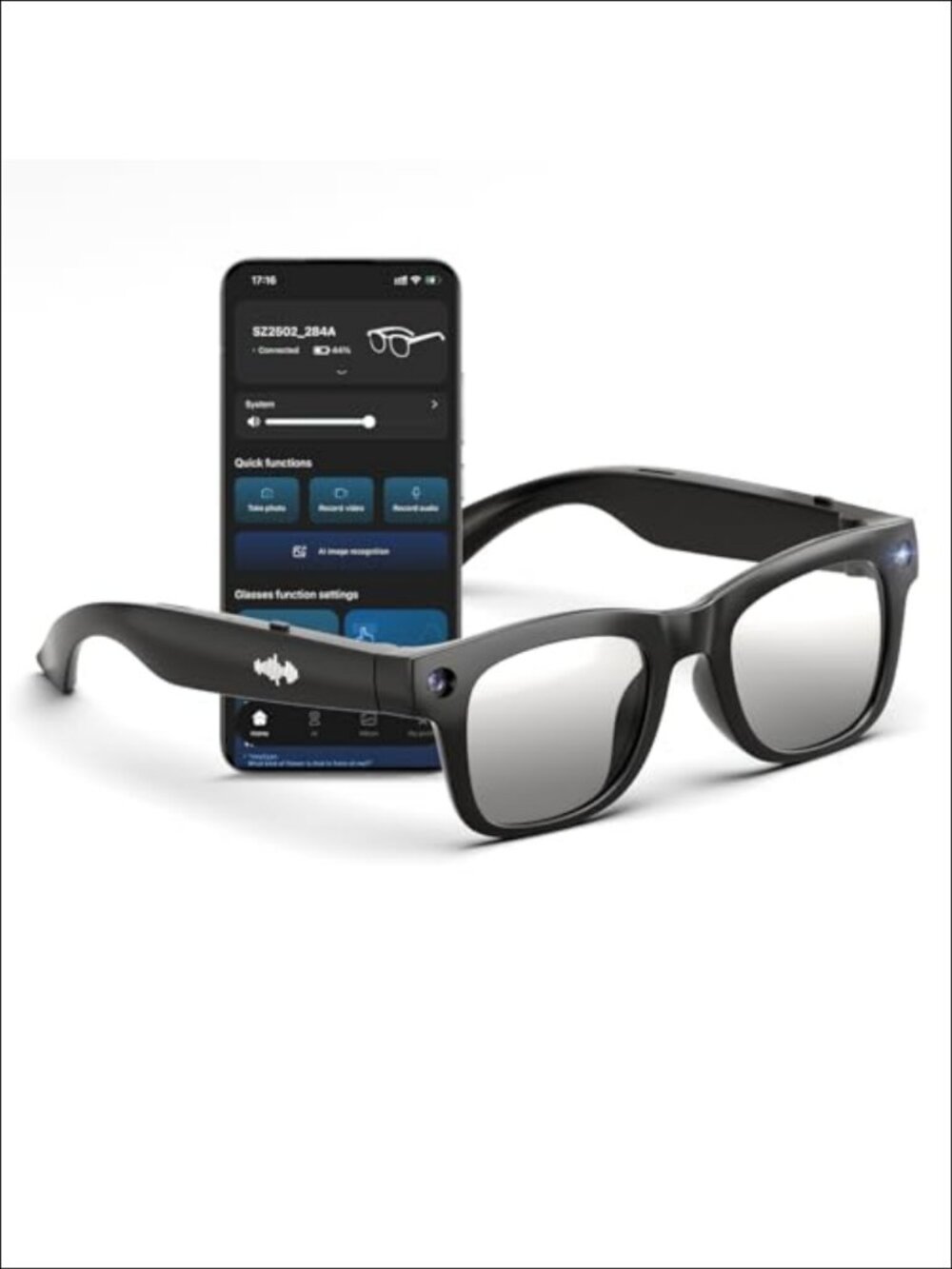 AI Smart Glasses HD Camera BT Call 8MP Anti-Shake 1080P Video Dual Mic
